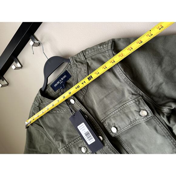 $428 Veronica Beard Elias Green Cotton Jacket Womens Size M Short Sleeve New - Picture 4 of 11